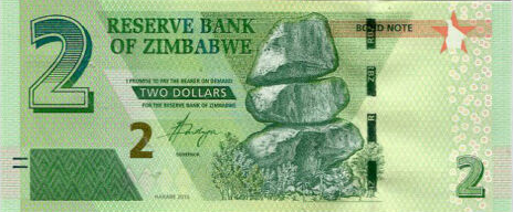P 99a Zimbabwe 2 Dollars Year 2016 (Bond Note)